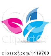 Clipart Of Pink And Blue Plant Leaves Royalty Free Vector Illustration