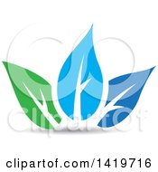 Clipart Of Blue And Green Plant Leaves Royalty Free Vector Illustration