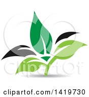Clipart Of Black And Green Plant Leaves Royalty Free Vector Illustration