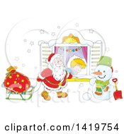 Poster, Art Print Of Caucasian Boy Sleeping On Christmas Eve While Santa Peeks In His Window