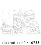 Poster, Art Print Of Black And White Lineart Boy Sleeping On Christmas Eve While Santa Peeks In His Window