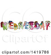 Poster, Art Print Of Doodled Sketch Of Children Playing On The Word Wednesday