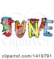 Doodled Sketch Of Children Playing On The Word June