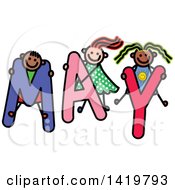 Poster, Art Print Of Doodled Sketch Of Children Playing On The Word May
