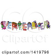 Poster, Art Print Of Doodled Sketch Of Children Playing On The Word September