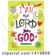 Colorful Sketched Scripture I Am The Lord Your God Text In A Green Border