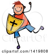 Poster, Art Print Of Doodled Sketched Boy Running With A Shield Of Faith