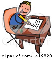 Poster, Art Print Of Doodled Sketched School Boy Writing At A Desk