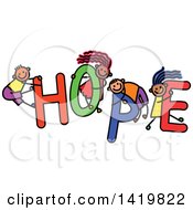 Poster, Art Print Of Doodled Sketch Of Children Playing On The Word Hope