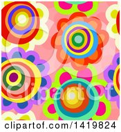 Poster, Art Print Of Seamless Pattern Background Of 60s Styled Daisy Flowers