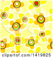 Clipart Of A Seamless Pattern Background Of 60s Styled Yellow Daisy Flowers Royalty Free Illustration