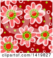 Poster, Art Print Of Seamless Pattern Background Of 60s Styled Pink Daisy Flowers
