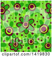 Poster, Art Print Of Seamless Pattern Background Of 60s Styled Green Daisy Flowers