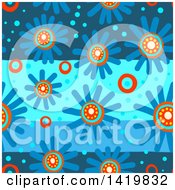 Poster, Art Print Of Seamless Pattern Background Of 60s Styled Blue Daisy Flowers