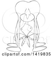 Clipart Of A Cartoon Black And White Lineart Moose Bending Upside Down And Looking Between His Legs Royalty Free Vector Illustration