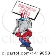 Poster, Art Print Of Retro Cartoon Political Republican Elephant Holding A Decision 2016 Sign