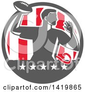 Poster, Art Print Of Retro Male Flag Football Player Passing In A Flag Circle