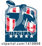 Clipart Of A Retro Male Flag Football Player Passing In A Flag Crest Royalty Free Vector Illustration by patrimonio