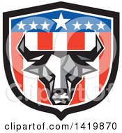 Poster, Art Print Of Low Polygon Style Bull Head Over An American Themed Shield