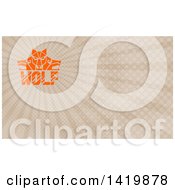 Clipart Of A Retro Orange Wolf Heads Facing Front And To The Sides Over Text And Brown Rays Background Or Business Card Design Royalty Free Illustration