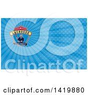 Clipart Of A Retro Male Lacrosse Player In A Championship Shield And Blue Rays Background Or Business Card Design Royalty Free Illustration