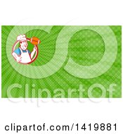 Poster, Art Print Of Retro Happy Chubby Male Chef Spinning A Football On His Finger And Green Rays Background Or Business Card Design
