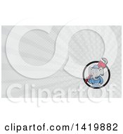 Clipart Of A Retro Cartoon Elephant Man Plumber Holding A Giant Monkey Wrench And Gray Rays Background Or Business Card Design Royalty Free Illustration
