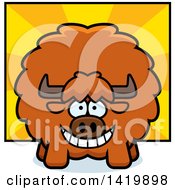 Clipart Of A Cartoon Chubby Yak Over Rays Royalty Free Vector Illustration