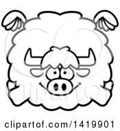 Cartoon Black And White Lineart Chubby Yak Flying