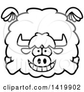 Cartoon Black And White Lineart Chubby Yak Flying