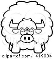 Poster, Art Print Of Cartoon Black And White Lineart Depressed Chubby Yak