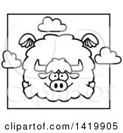 Poster, Art Print Of Cartoon Black And White Lineart Chubby Yak Flying