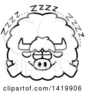 Poster, Art Print Of Cartoon Black And White Lineart Chubby Yak Sleeping