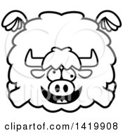 Poster, Art Print Of Cartoon Black And White Lineart Chubby Crazy Yak Flying