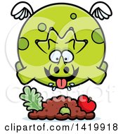 Poster, Art Print Of Cartoon Chubby Triceratops Dinosaur Flying And Eating