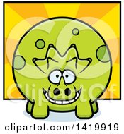 Poster, Art Print Of Cartoon Chubby Triceratops Dinosaur Over Rays