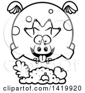 Clipart Of A Cartoon Black And White Lineart Chubby Triceratops Dinosaur Flying And Eating Royalty Free Vector Illustration