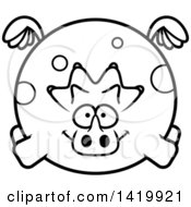 Poster, Art Print Of Cartoon Black And White Lineart Chubby Triceratops Dinosaur Flying