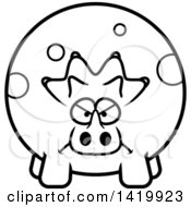 Clipart Of A Cartoon Black And White Lineart Mad Chubby Triceratops Dinosaur Royalty Free Vector Illustration