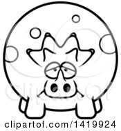 Clipart Of A Cartoon Black And White Lineart Depressed Chubby Triceratops Dinosaur Royalty Free Vector Illustration
