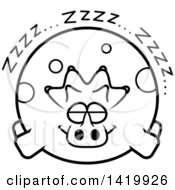 Poster, Art Print Of Cartoon Black And White Lineart Chubby Triceratops Dinosaur Sleeping
