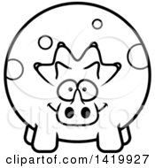 Poster, Art Print Of Cartoon Black And White Lineart Chubby Triceratops Dinosaur