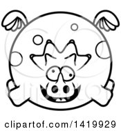 Poster, Art Print Of Cartoon Black And White Lineart Chubby Crazy Triceratops Dinosaur Flying