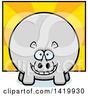 Clipart Of A Cartoon Chubby Rhino Over Rays Royalty Free Vector Illustration by Cory Thoman
