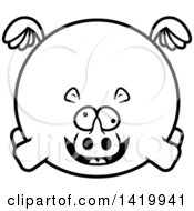 Clipart Of A Cartoon Black And White Lineart Chubby Crazy Rhino Flying Royalty Free Vector Illustration