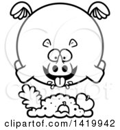 Clipart Of A Cartoon Black And White Lineart Chubby Rhino Flying And Eating Royalty Free Vector Illustration