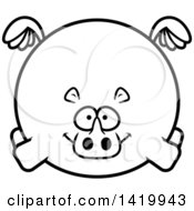 Poster, Art Print Of Cartoon Black And White Lineart Chubby Rhino Flying