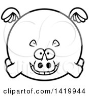 Poster, Art Print Of Cartoon Black And White Lineart Chubby Rhino Flying