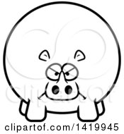Clipart Of A Cartoon Black And White Lineart Mad Chubby Rhino Royalty Free Vector Illustration