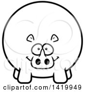 Clipart Of A Cartoon Black And White Lineart Chubby Rhino Royalty Free Vector Illustration